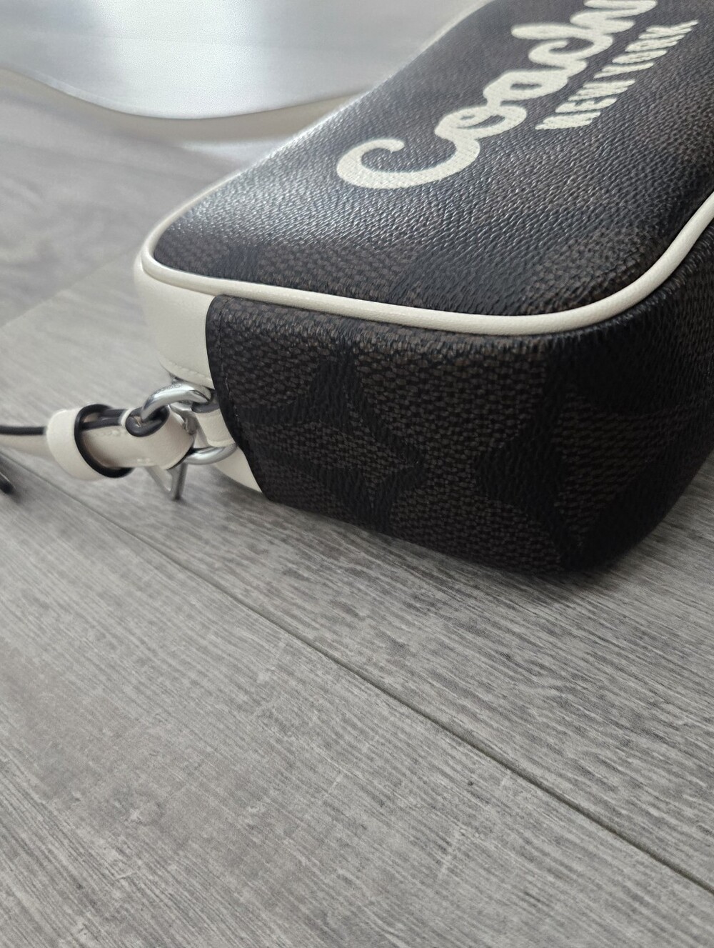 Coach Mini Jamie Camera Crossbody Bag Leather Coach Script Brown And Cream - Picture 9 of 14
